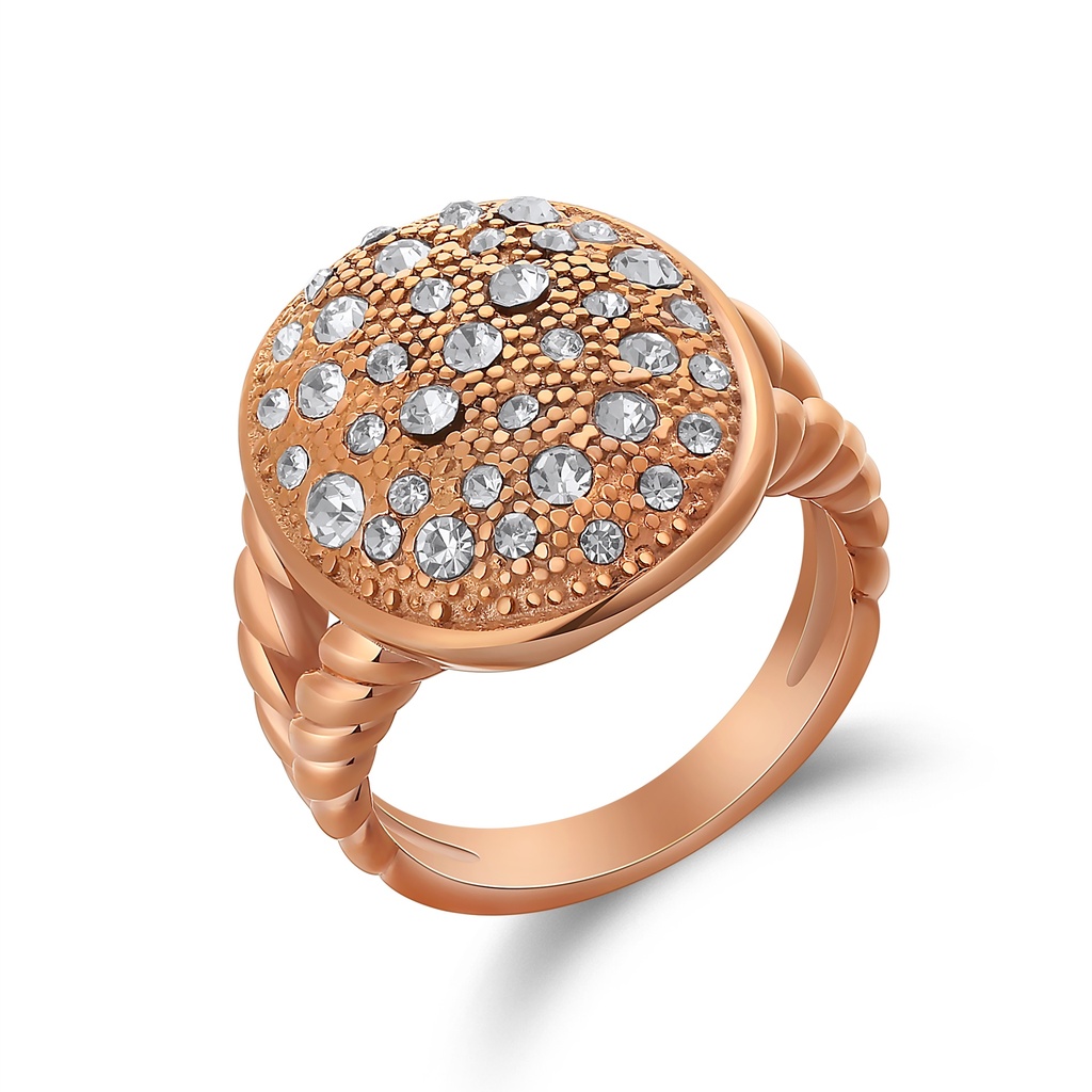 Rose Gold Crystal-Studded Ring with Unique Textured Design
