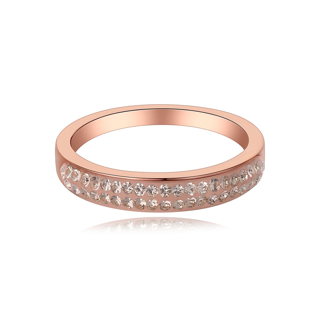 Rose Gold Crystal-Studded Stainless Steel Wedding Band
