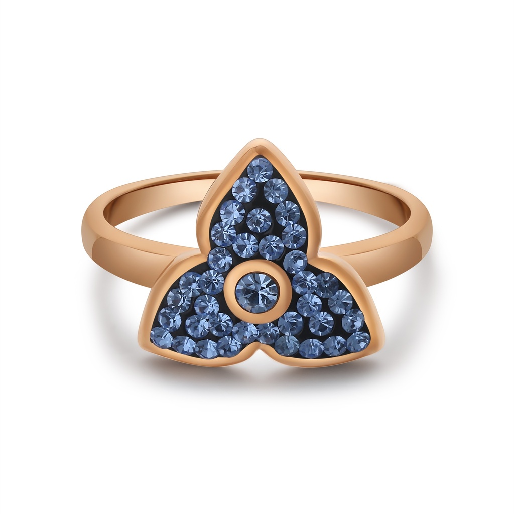 Rose Gold Floral Ring – Blue Crystals, Elegant Feminine Sparkle Design