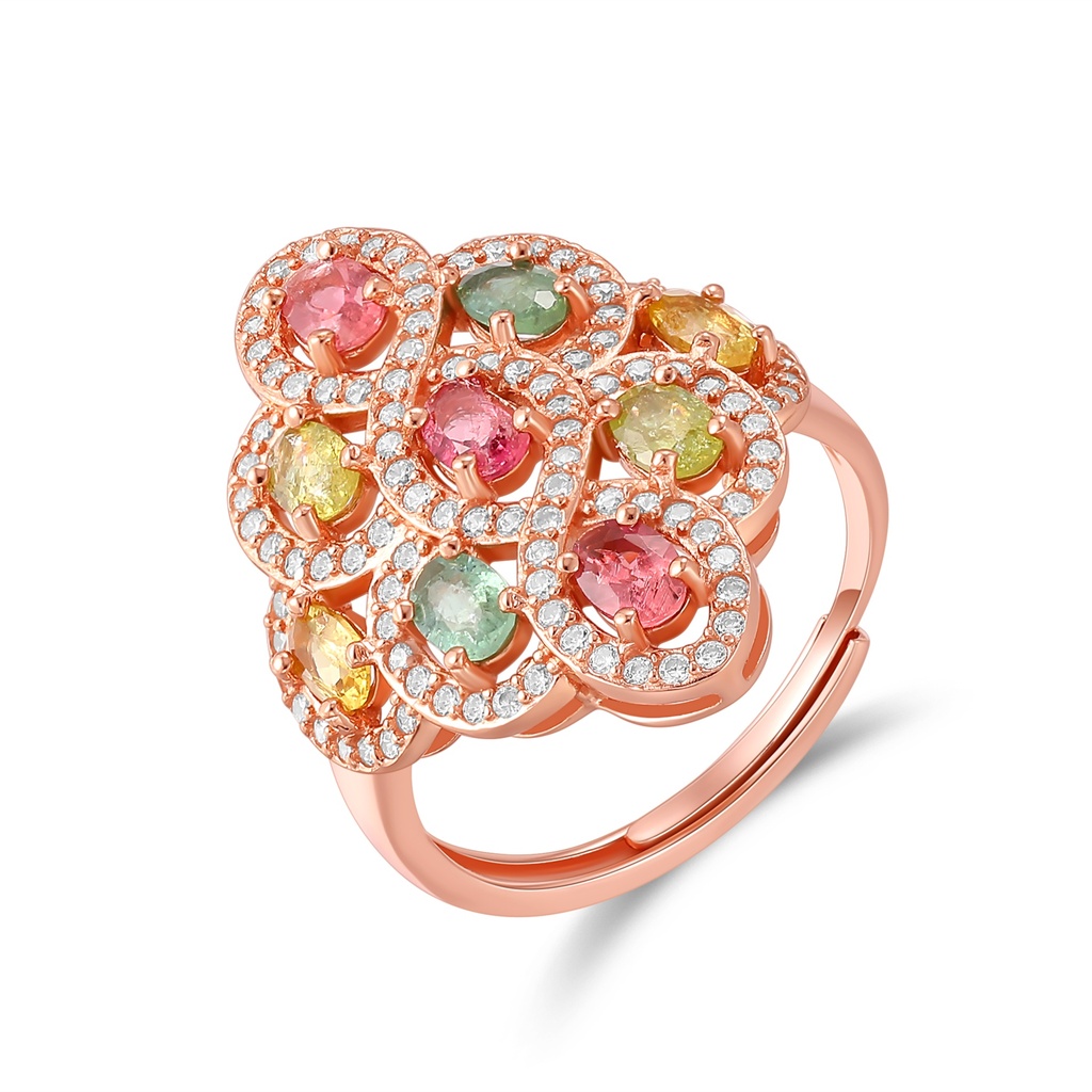 Rose Gold Multi-Gemstone Cocktail Ring with Sparkling Diamond Accents