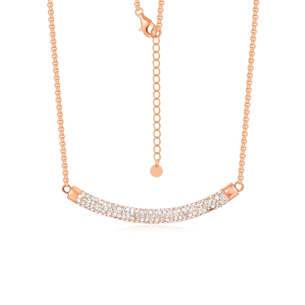 Rose Gold Plated Curve Necklace with Sparkling Cubic Zirconia Crystals