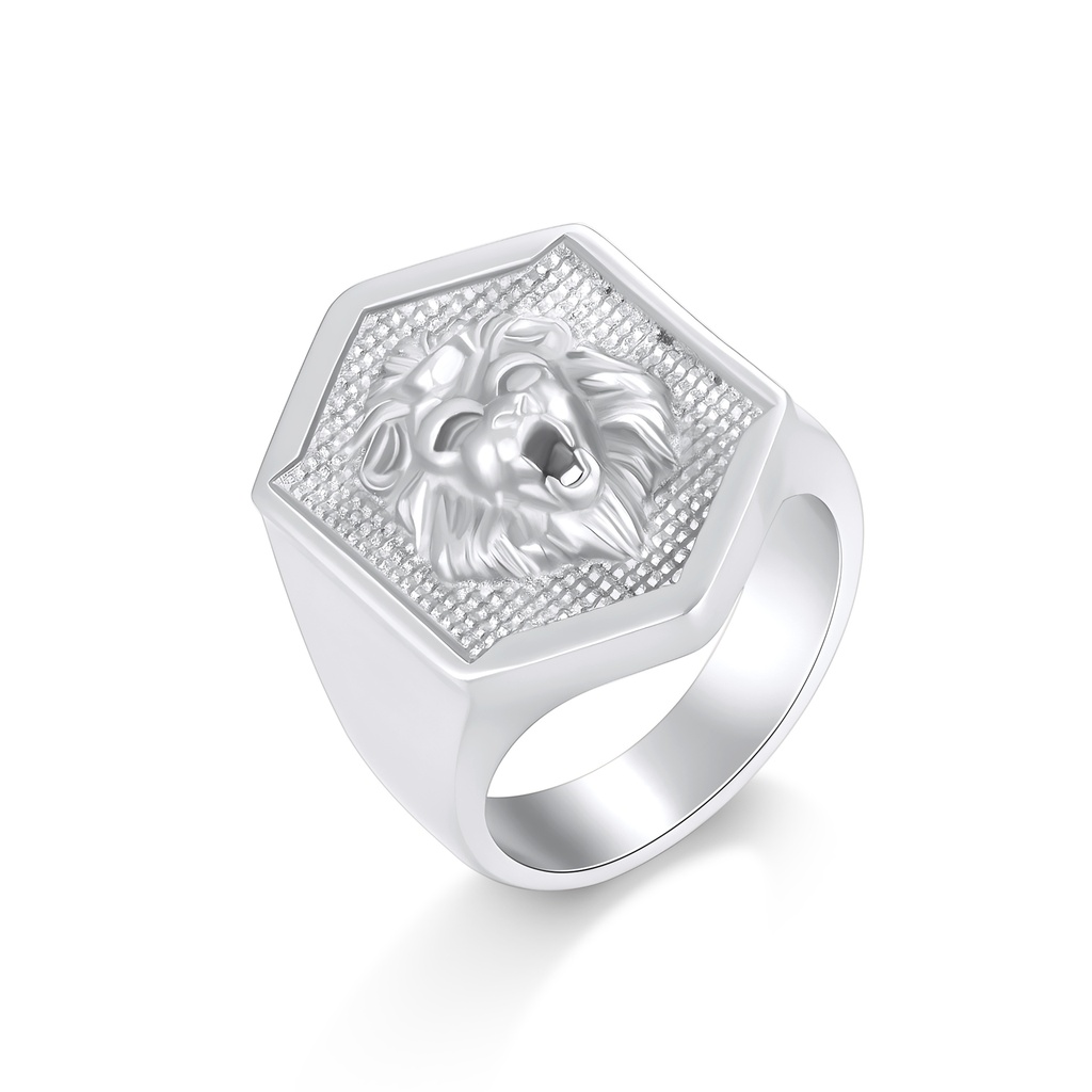 Bold Stainless Steel Hexagon Lion Head Statement Ring