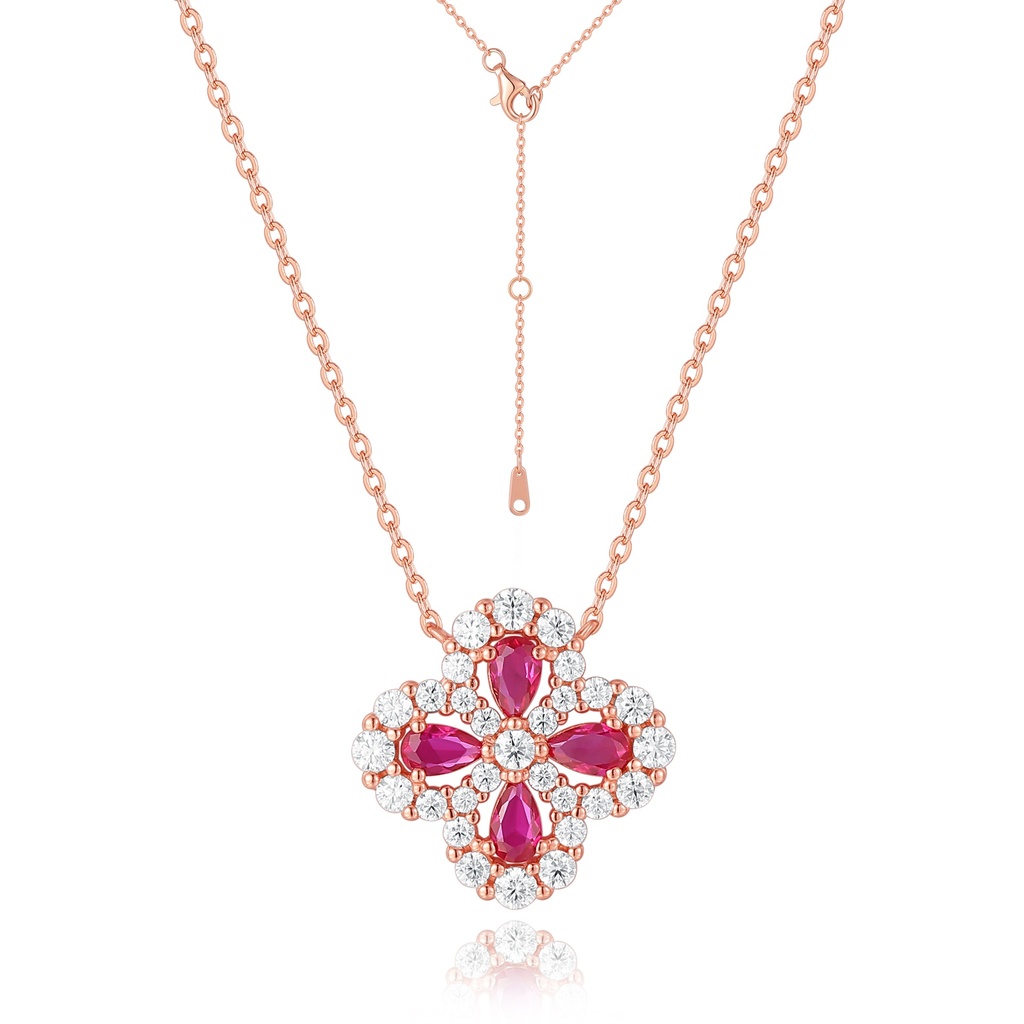 Rose Gold Stainless Steel Necklace with Red and White Crystals