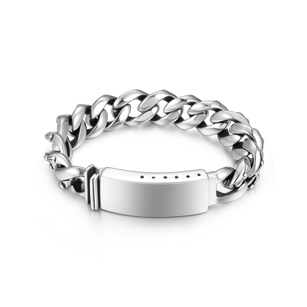 Bold Stainless Steel ID Bracelet with Polished Cuban Chain Links