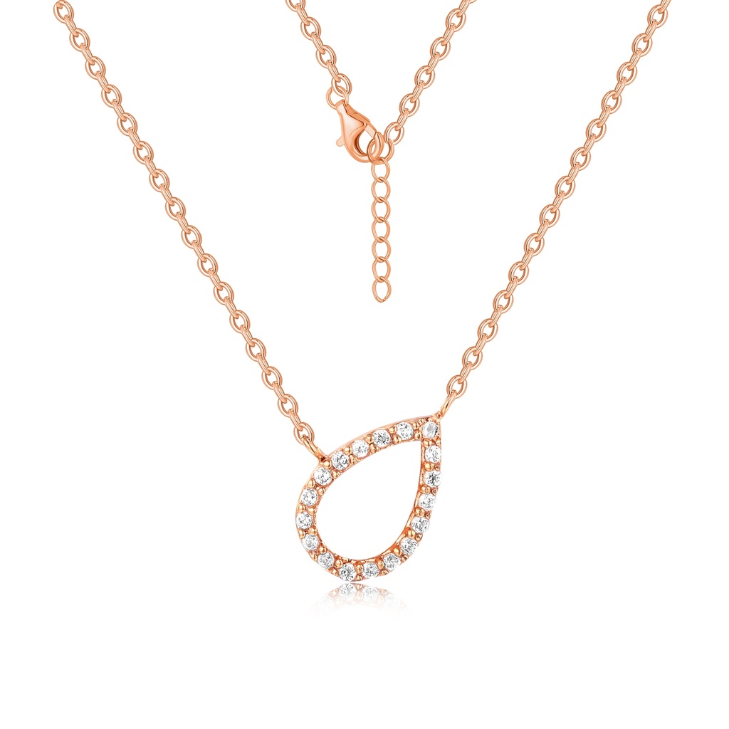 Rose Gold Teardrop Pendant Necklace with Sparkling Crystal Accents