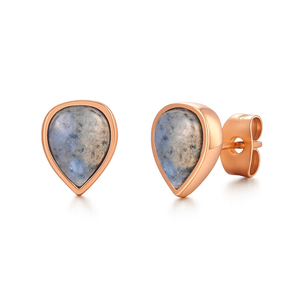 Rose Gold Teardrop Stud Earrings with Natural Stone Accent