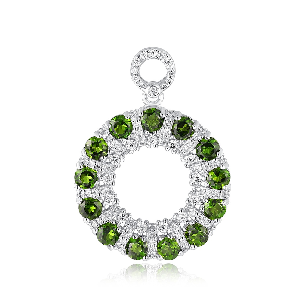 Round Green Gemstone Pendant with Sparkling Crystal Accents