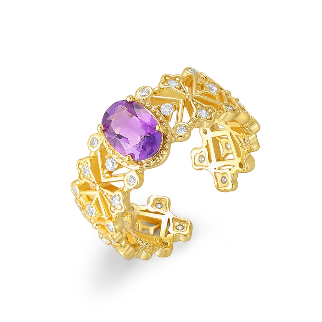 Royal Gold Ring with Amethyst Gem and Intricate Design