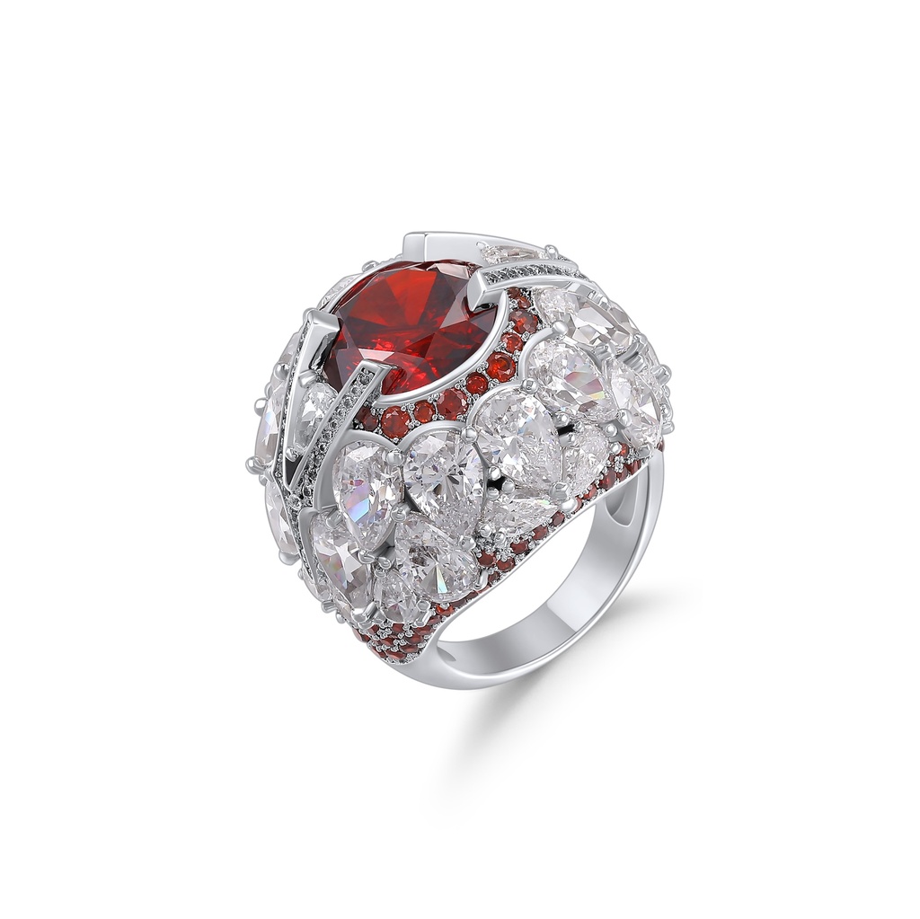 Royal Red Gemstone Dome Ring with Teardrop CZ Detailing