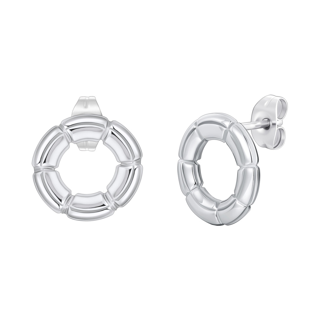 Sculpted Circle Stainless Steel Earrings with Polished Geometric Texture