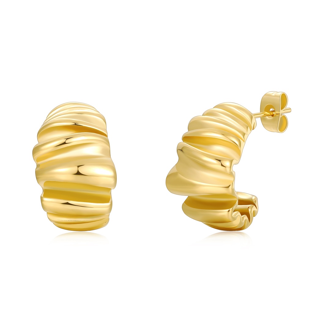 Sculpted Gold Chunky Hoop Earrings with Rippled Textures