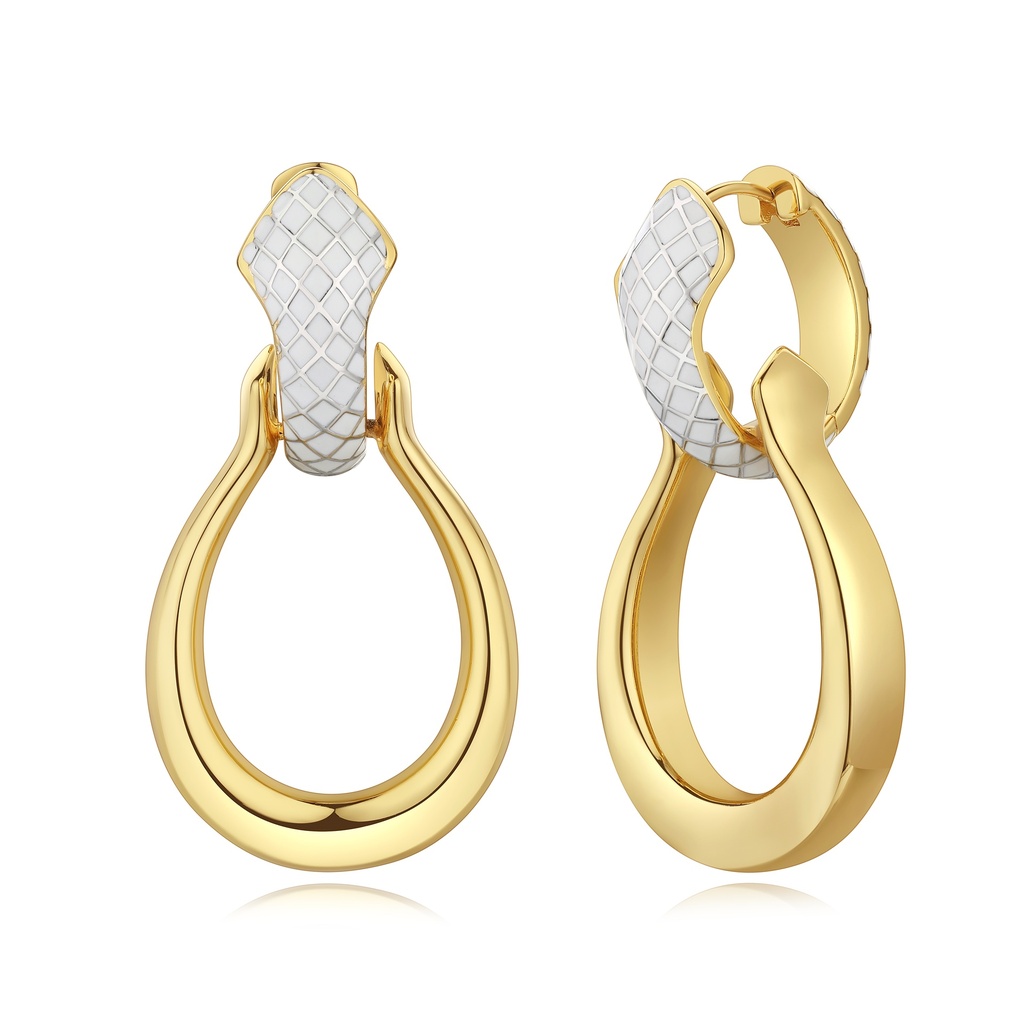 Sculptural Gold Hoop Earrings With Glossy White Enamel Top