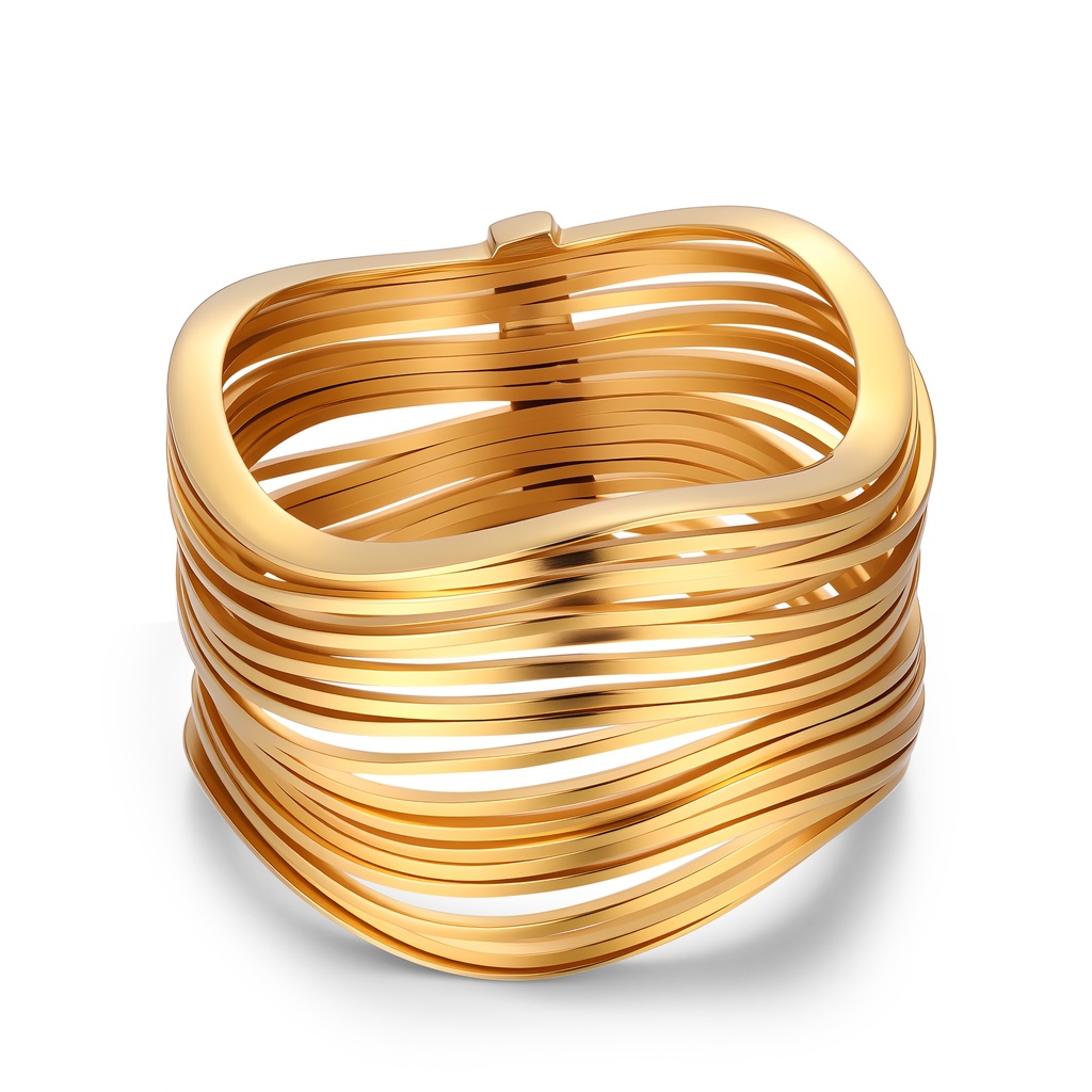 Sculptural Multi-Band Gold Stainless Steel Ring with Wave Design