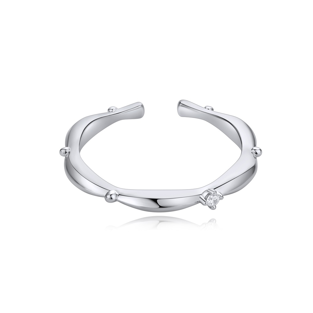 Sculptural Polished Brass Ear Cuff with Beaded Accents