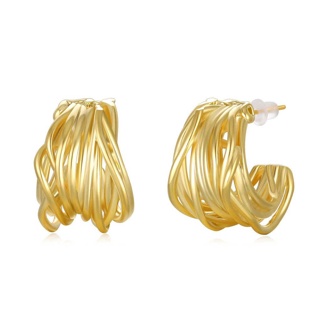 Sculptural Tangle Hoop Earrings in Polished Gold Finish