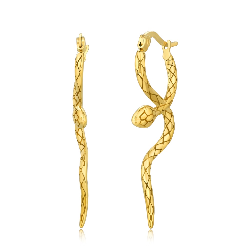Serpentine Gold Hoop Earrings with Engraved Snake Pattern