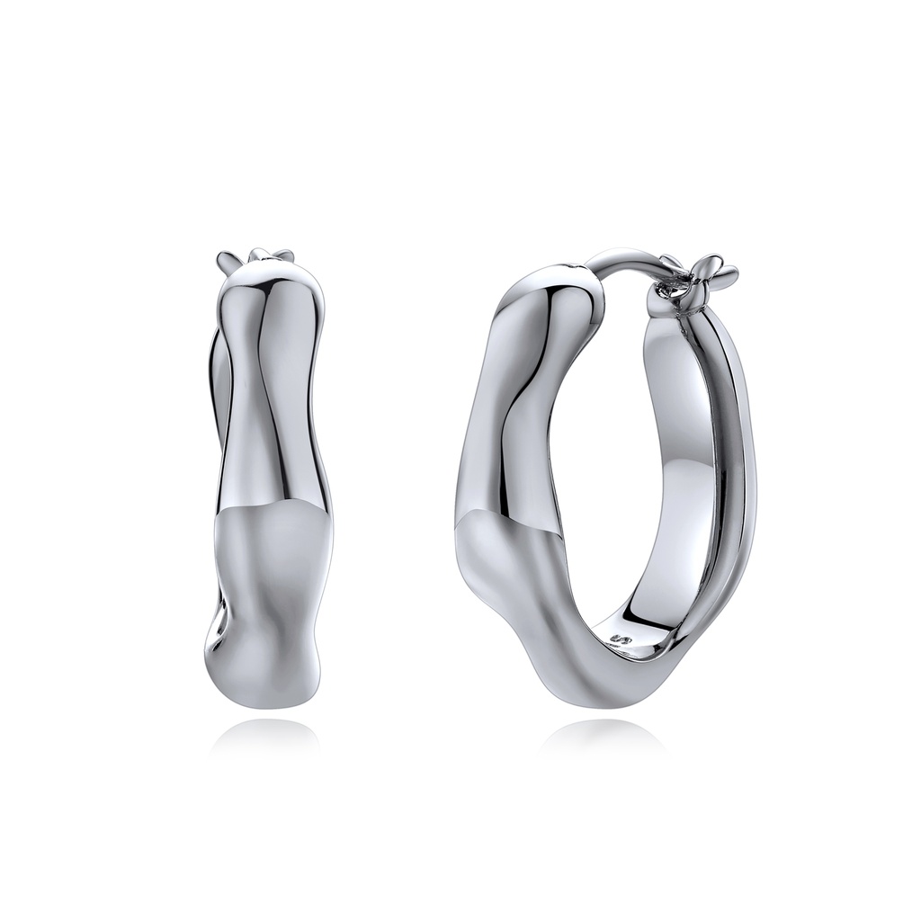 Silver Abstract Wave Hoop Earrings in Polished Brass