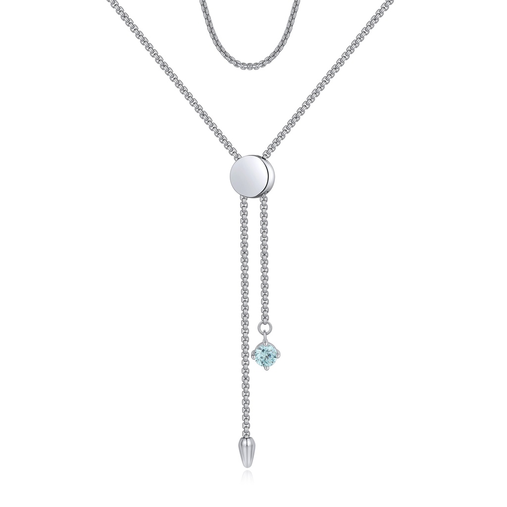 [BJ01N0097-1] Adjustable Lariat Necklace with Blue Gemstone Charm