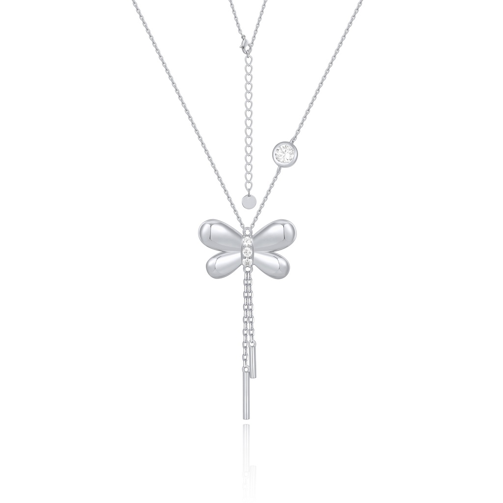 Silver Butterfly Pendant with Dangling Tail Chain Accent