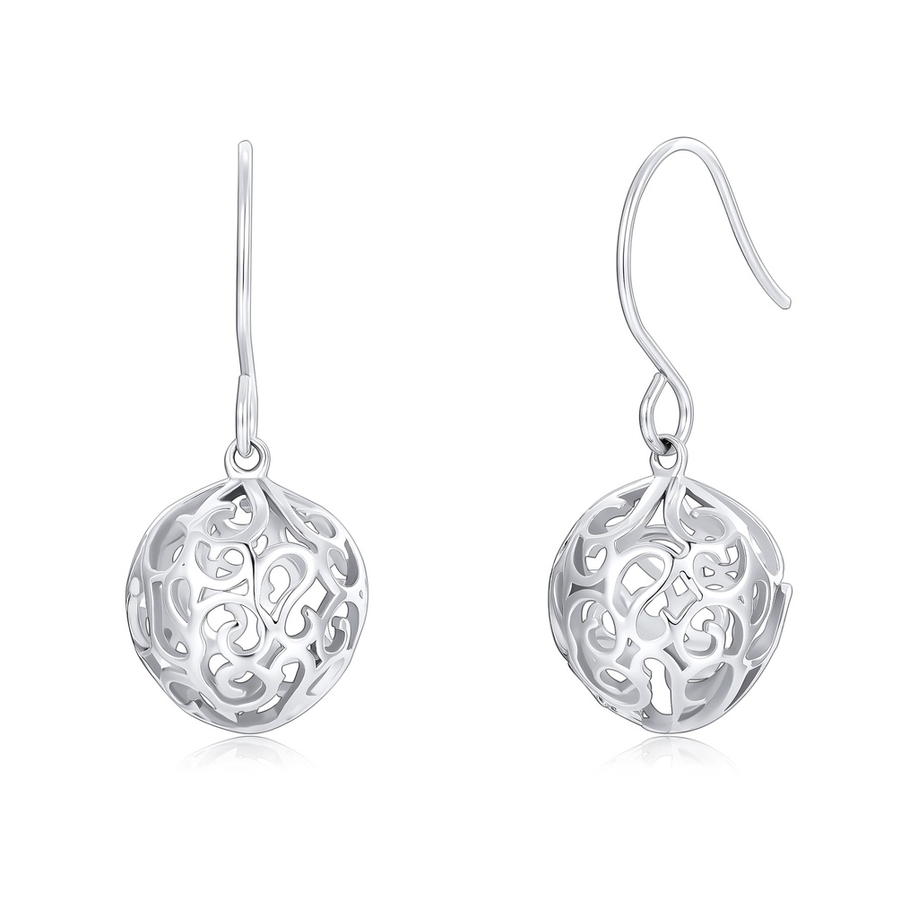 Silver Color Stainless Steel Drop Earrings with Hollow Filigree Ball Design