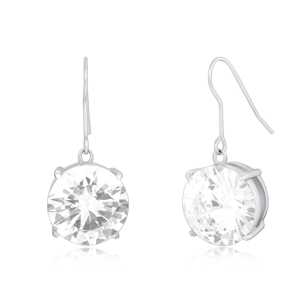 Silver Color Stainless Steel Drop Earrings with Large Round Clear Crystals