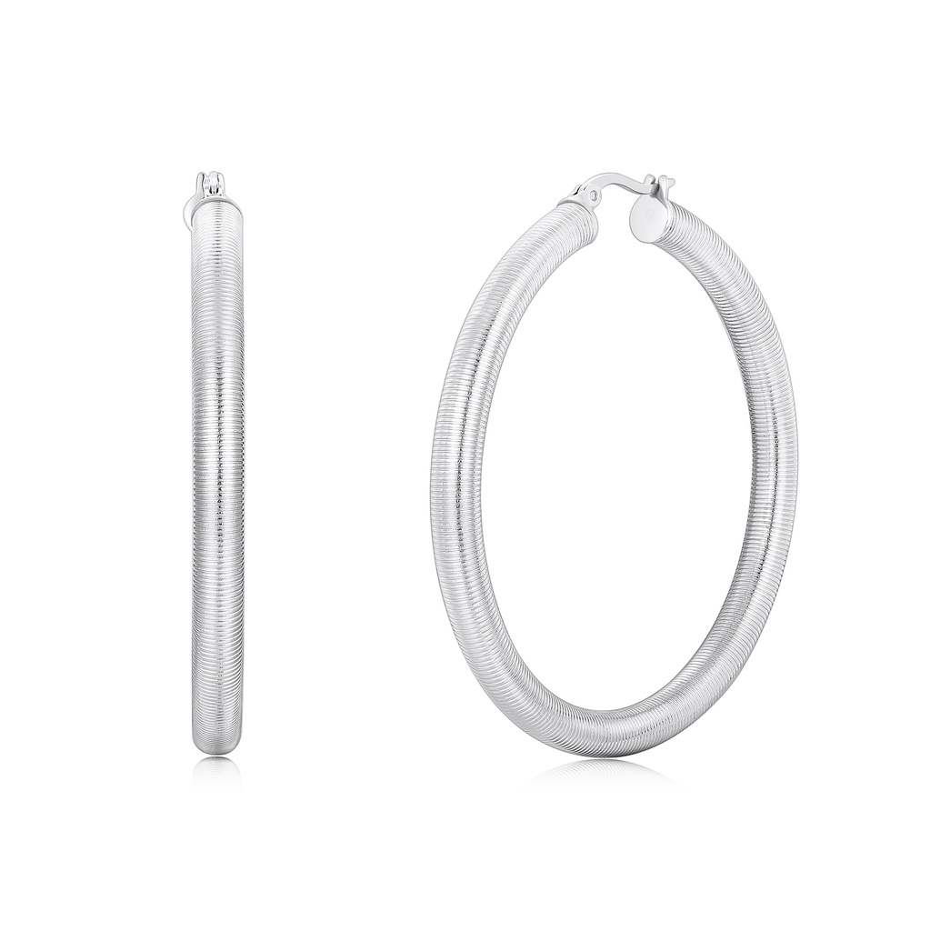 Silver Color Stainless Steel Hoop Earrings with Textured Coil Design Finish
