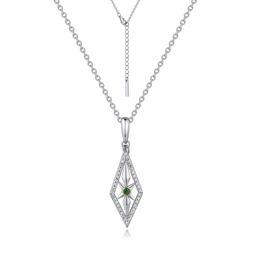Silver Diamond-Shape Starburst Necklace with Crystal Center Stone
