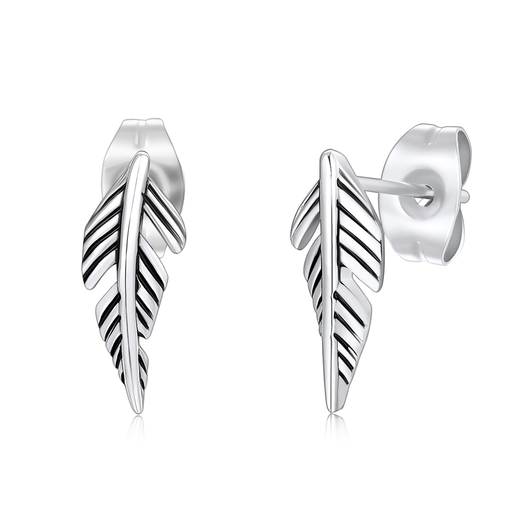 Silver Feather Stainless Steel Stud Earrings for Elegant Everyday Wear