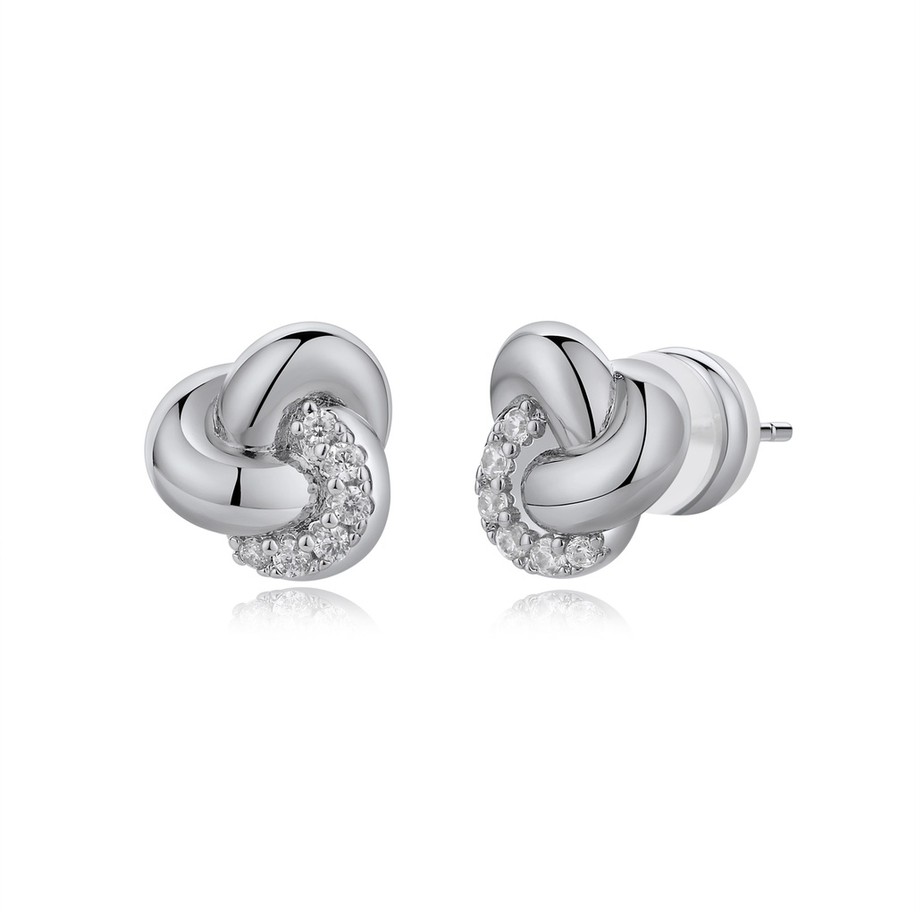 Silver Knot Stud Earrings with Pavé Accents