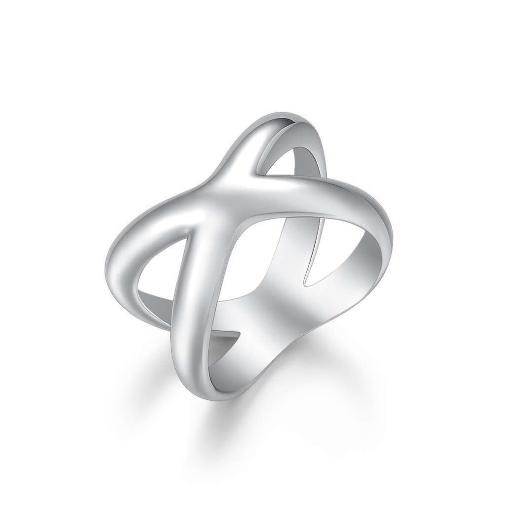 Silver Open Crossover Ring – Sleek, Sculptural, Modern Minimalist Design
