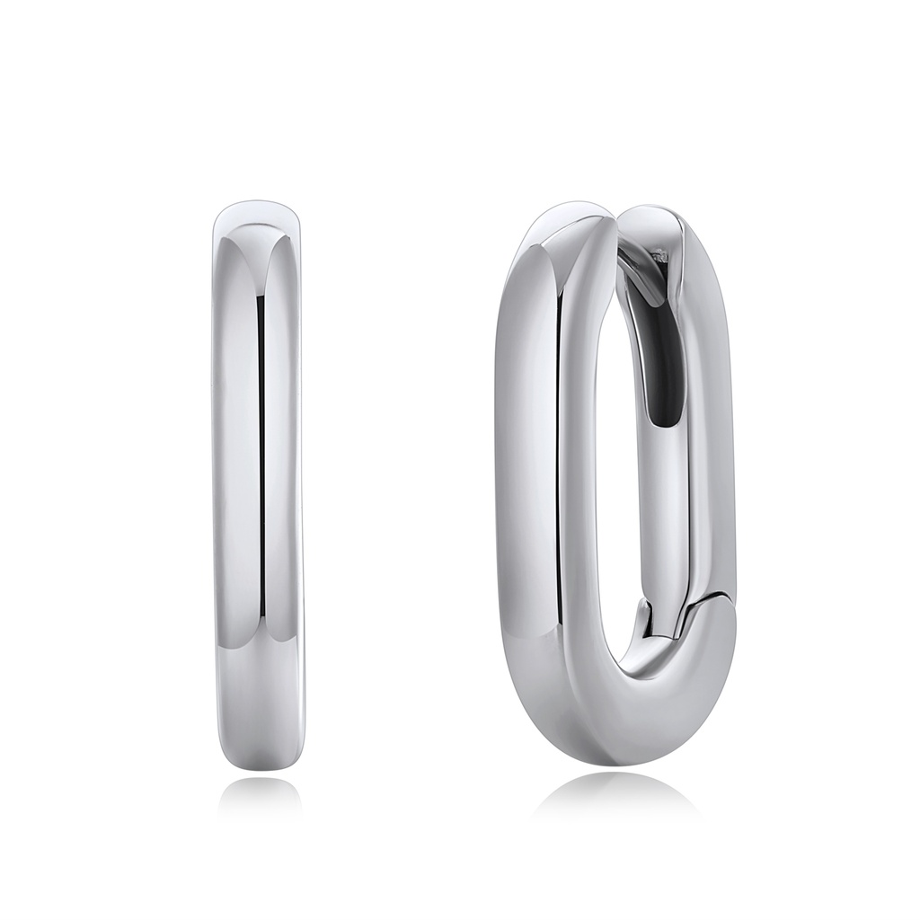 Silver Oval Hoop Earrings Stainless Steel Sleek Modern Minimal Design