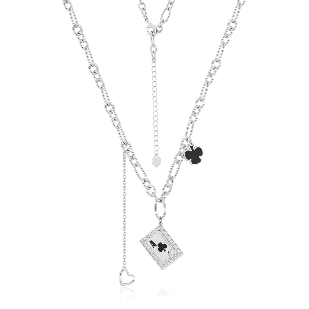 Silver Playing Card Necklace with Charms and Chain Layers