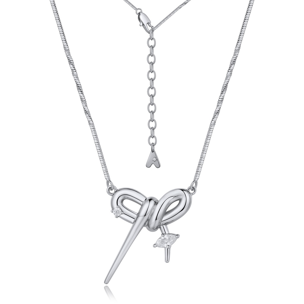 Silver Ribbon Knot Necklace with Cubic Zirconia Charms