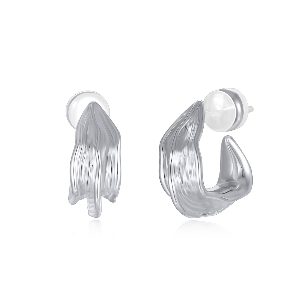 Silver Sculpted Hoop Earrings with Flowing, Liquid-Like Texture
