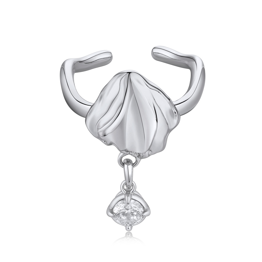 Silver Shell Ring with Crystal Drop