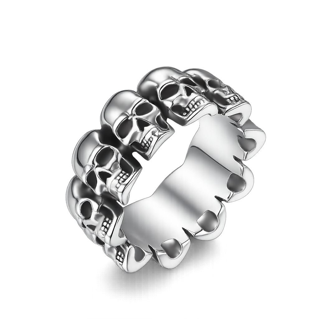 Bold Stainless Steel Skull Band Ring for Gothic Style