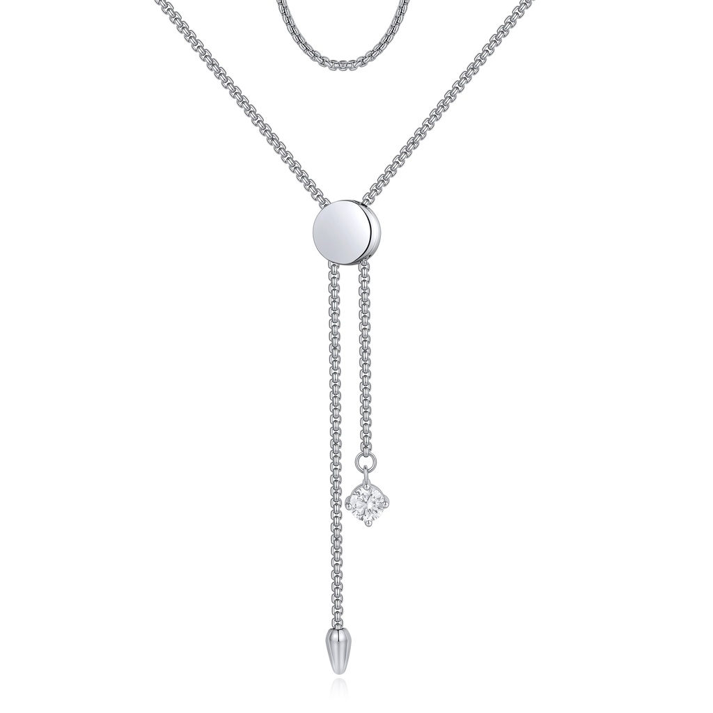 [BJ01N0097-2] Adjustable Lariat Necklace with Clear Cubic Zirconia Drop