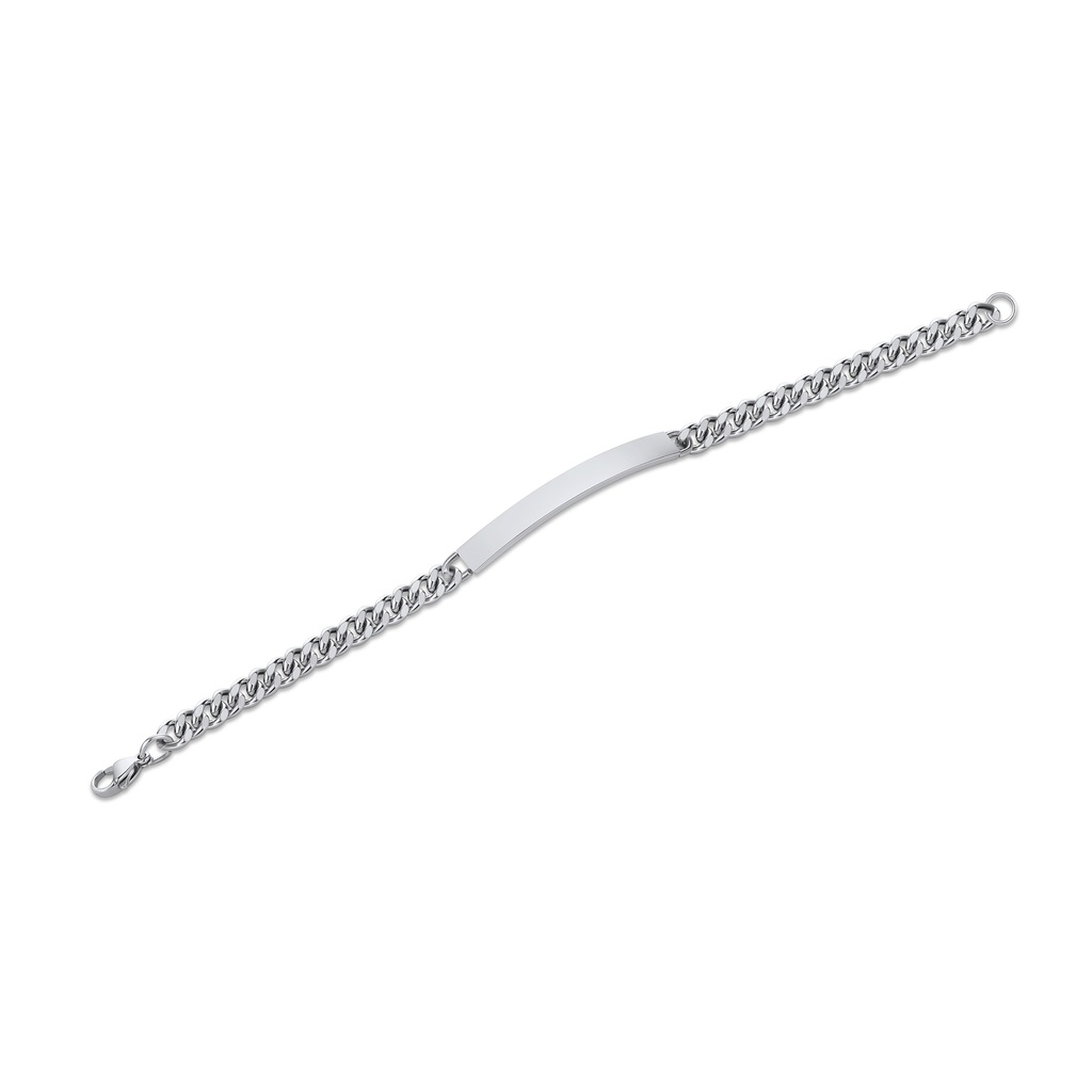 Silver Stainless Steel Curb Chain Bracelet with Sleek Bar Detail