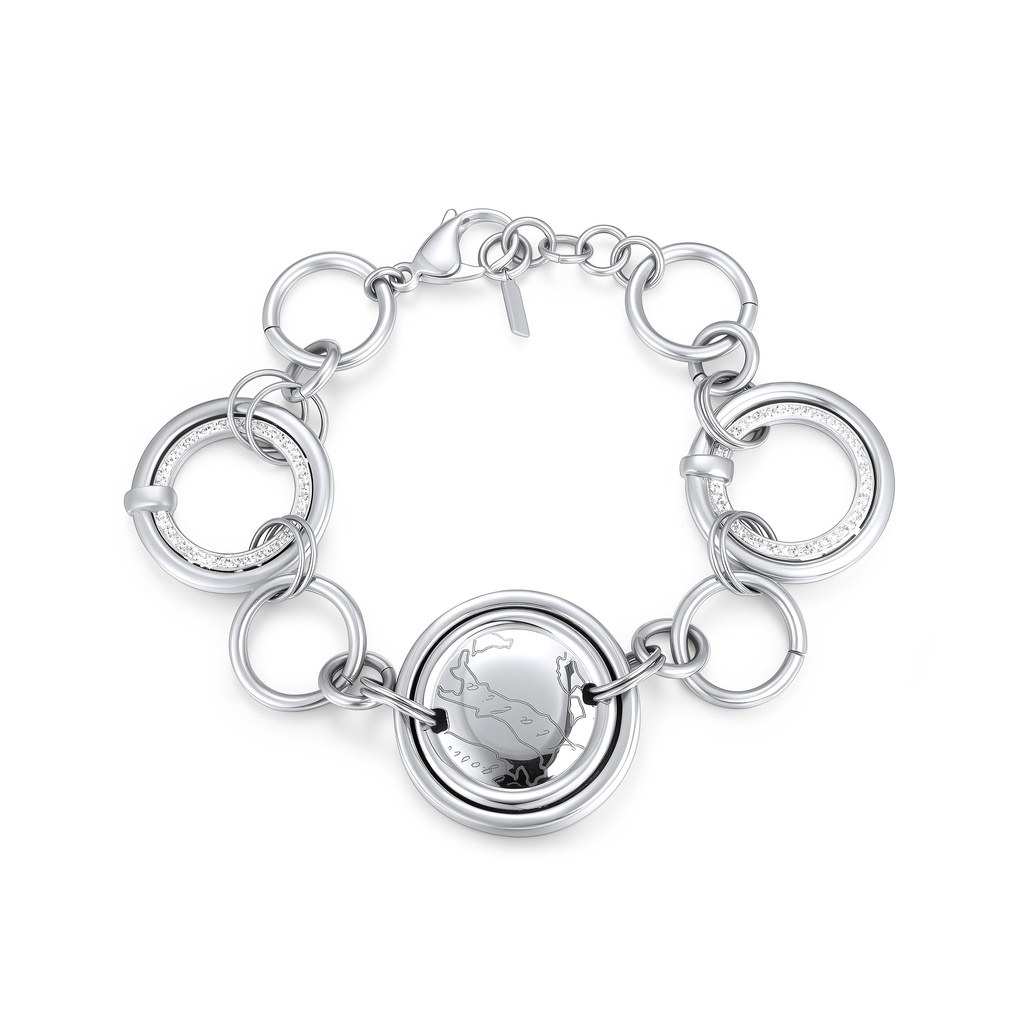 Silver Stainless Steel Globe Bracelet with Modern Circular Elegance