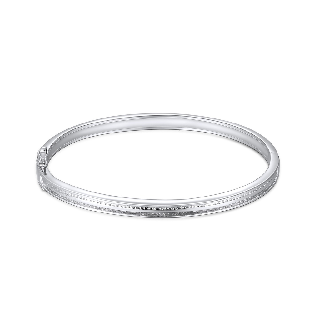 Silver Stainless Steel Hinged Bangle with Delicate Textured Trim