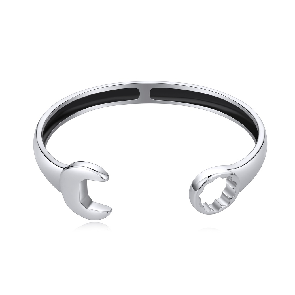Silver Stainless Steel Wrench Design Open Cuff Bracelet Men