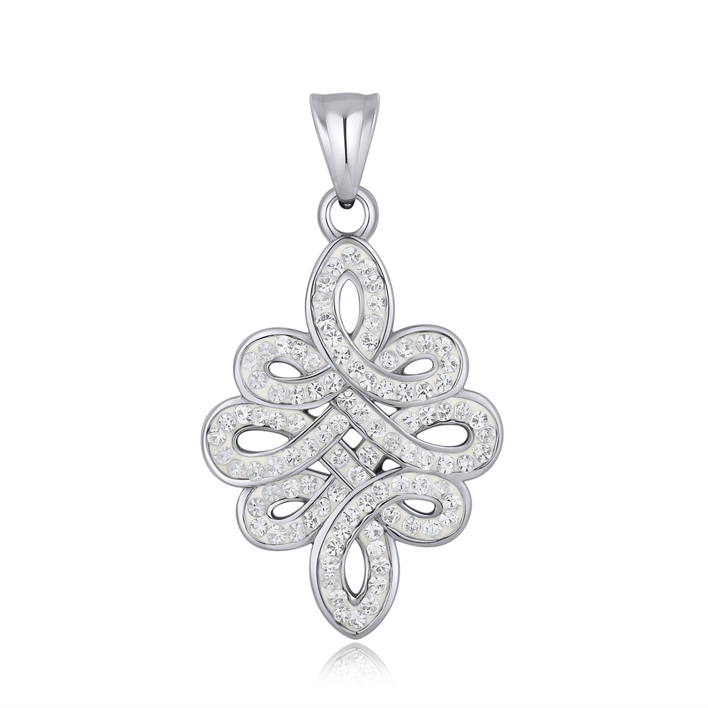 Silver Tone White Crystal Knot Stainless Steel Pendant