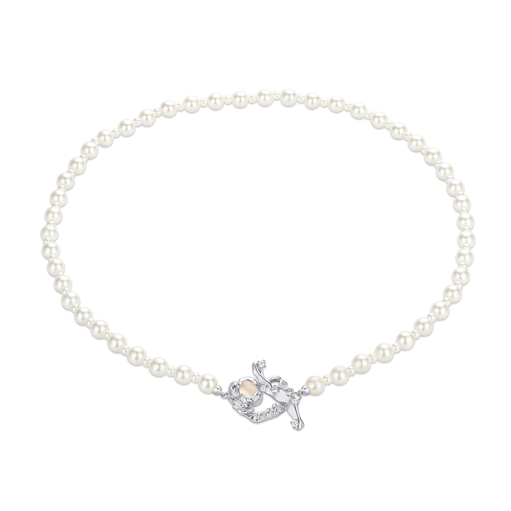 Silver-Plated Pearl Necklace with Mermaid Fantasy Clasp