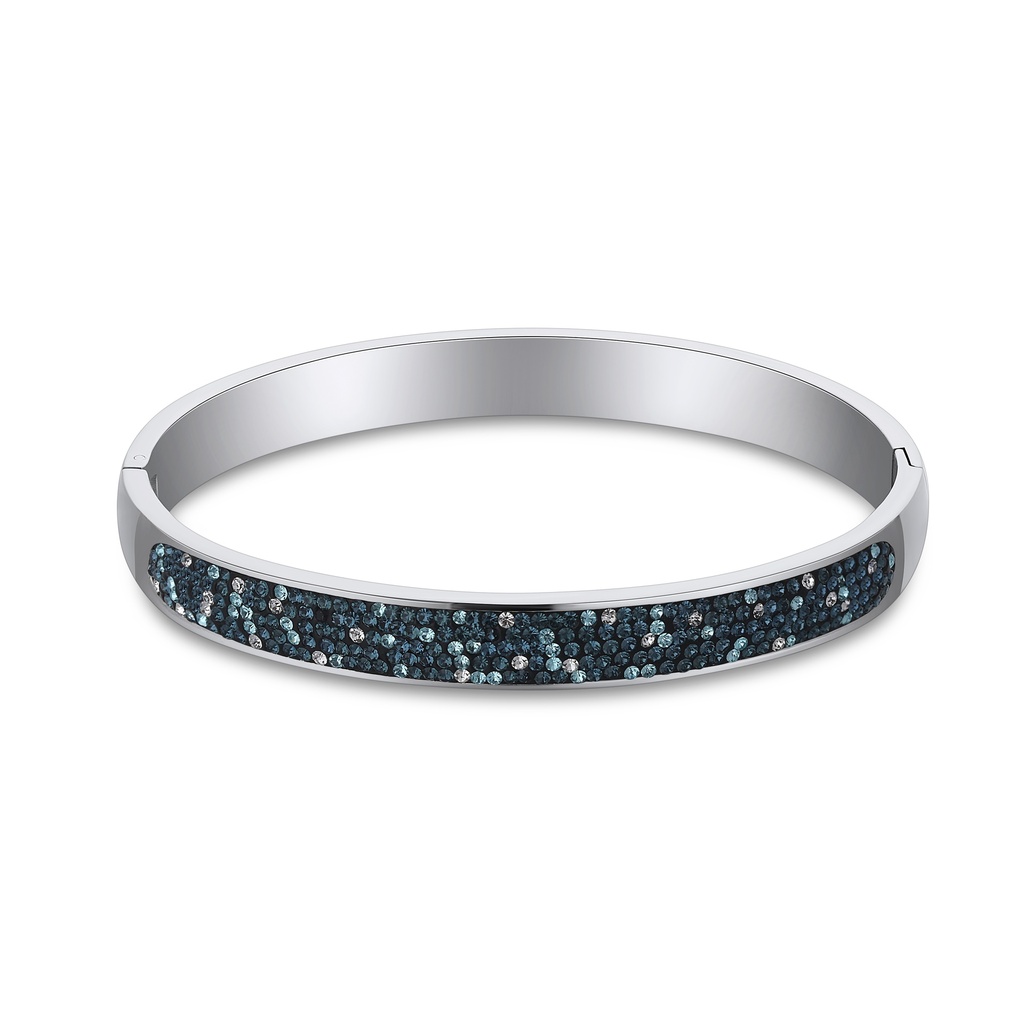 Silver-Tone Bangle with Teal and Silver Crystal Pave Inlay
