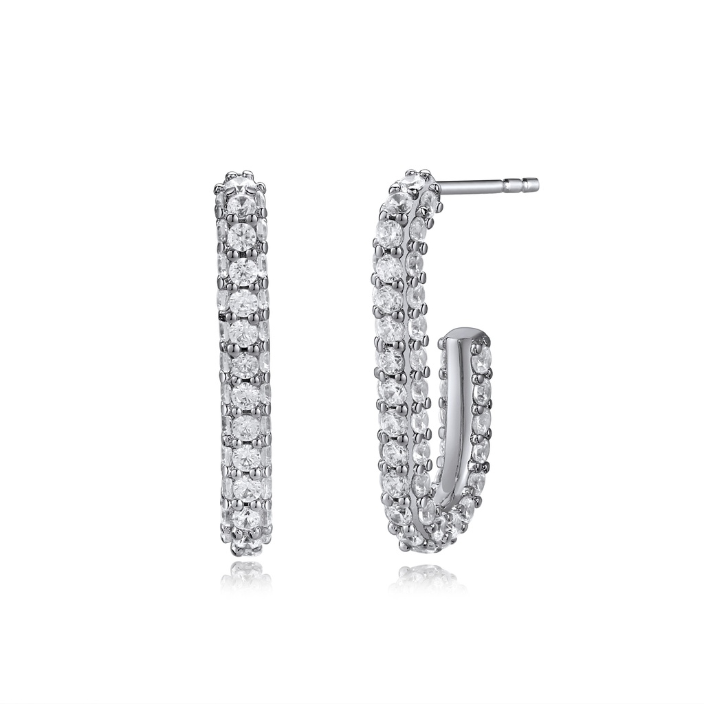 Silver-Tone Brass Half Hoops with Pavé CZ Crystals