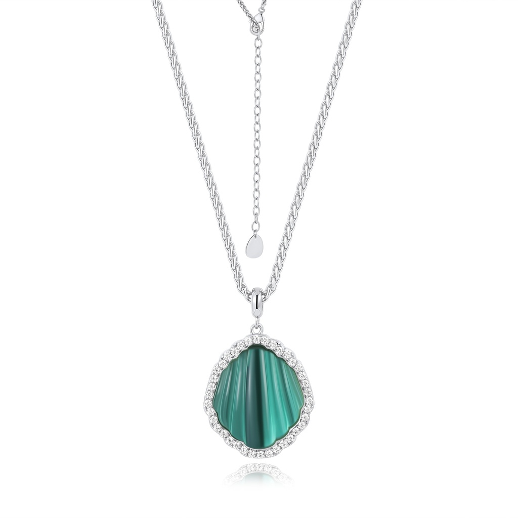 Silver-Tone Emerald Shell Pendant Necklace with Sparkling Crystals