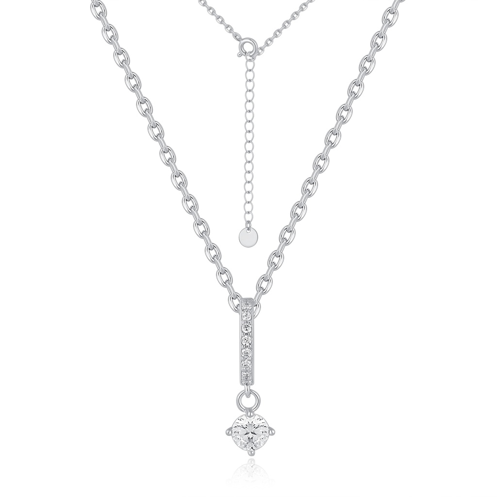 Simple Pendant Necklace with Vertical Pavé and Dangling Crystal