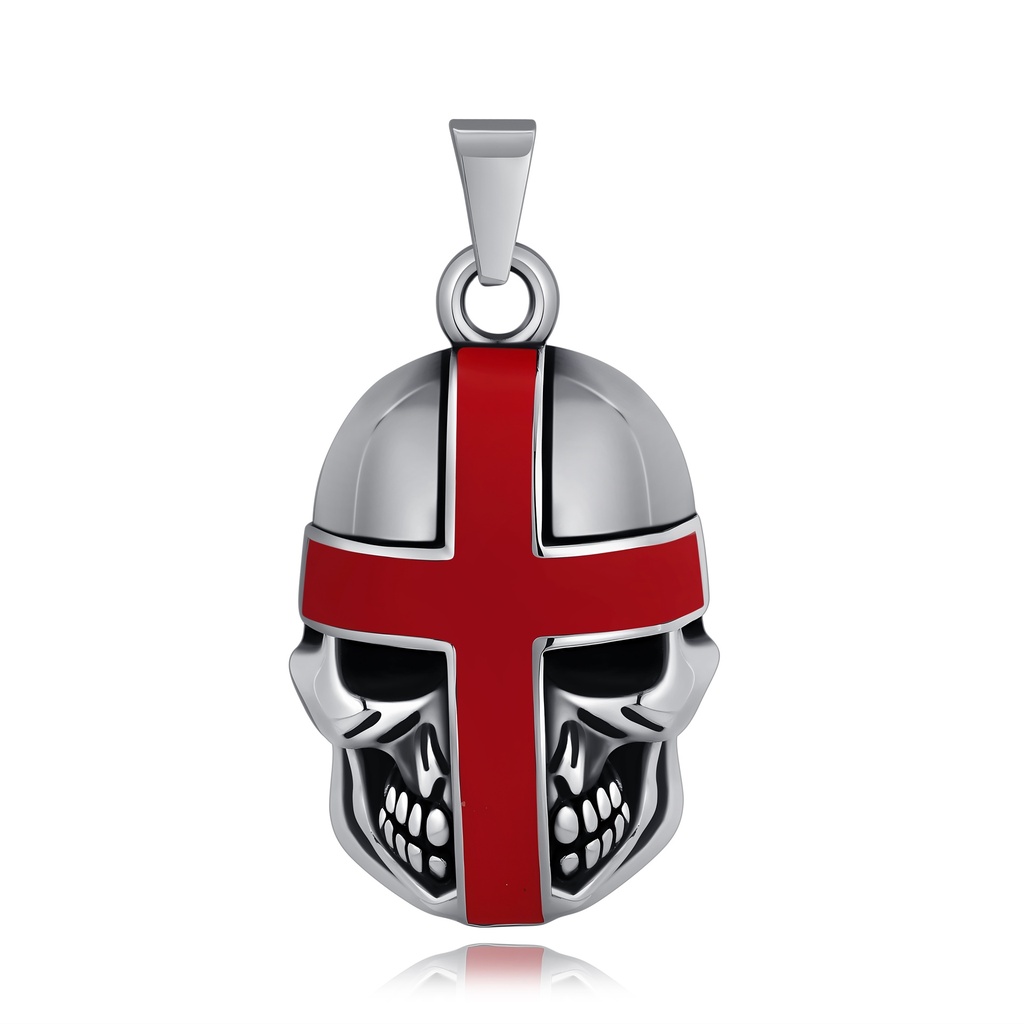 Skull Helmet Pendant with Red Cross Design