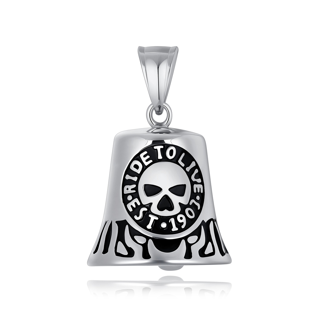 Skull biker bell pendant for fearless riders and road warriors.