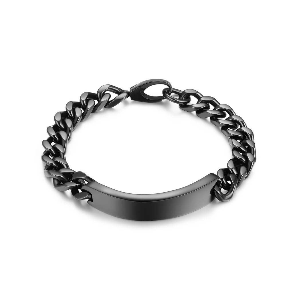 Sleek Black Stainless Steel Curb Chain Bracelet for Men
